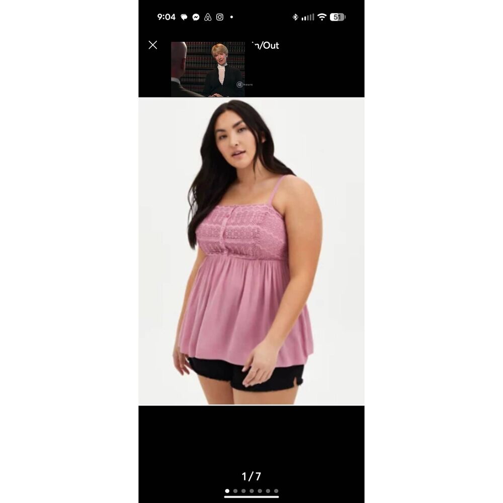 Torrid Pink Gauze Crochet Babydoll Tank Top Size 2 2X Boho Flowy Cami